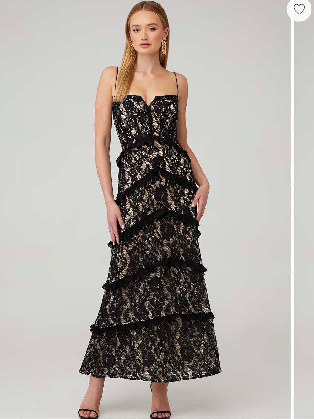 Niali Black Lace Tiered Evening Gown